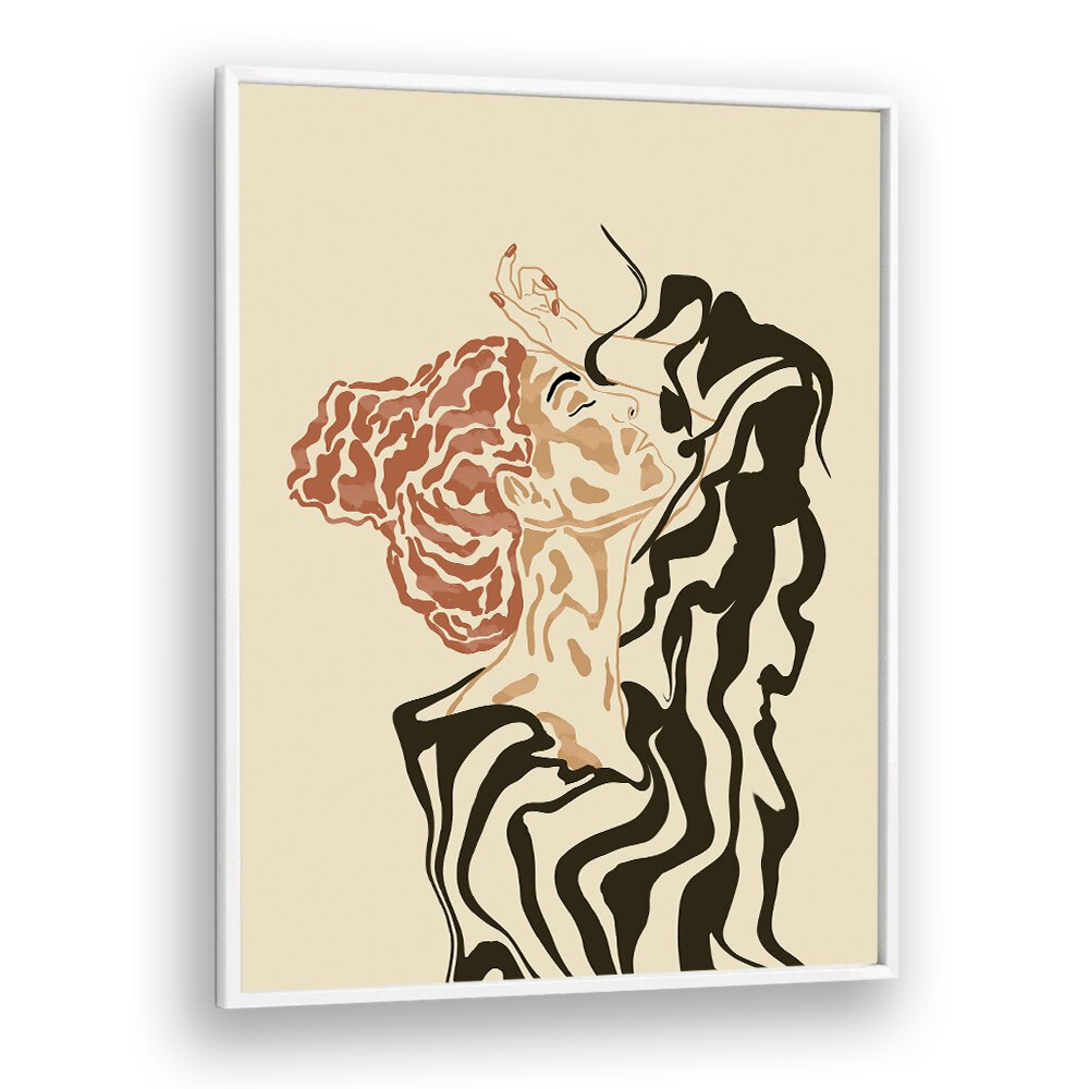 Stylish boho art painting featuring a woman in a striped blouse, perfect for modern decor. WOMAN IN A STRIPED BLOUSE, BOHO ART PAINTINGS.