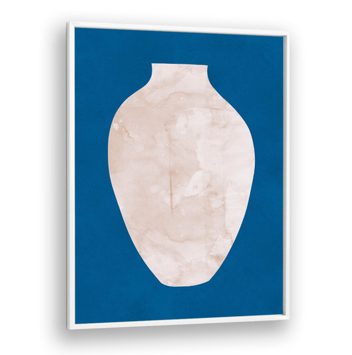 Stylish TRIBAL SHAPES I, GEOMETRIC ART PRINTS featuring a minimalist vase design on a vibrant blue background.