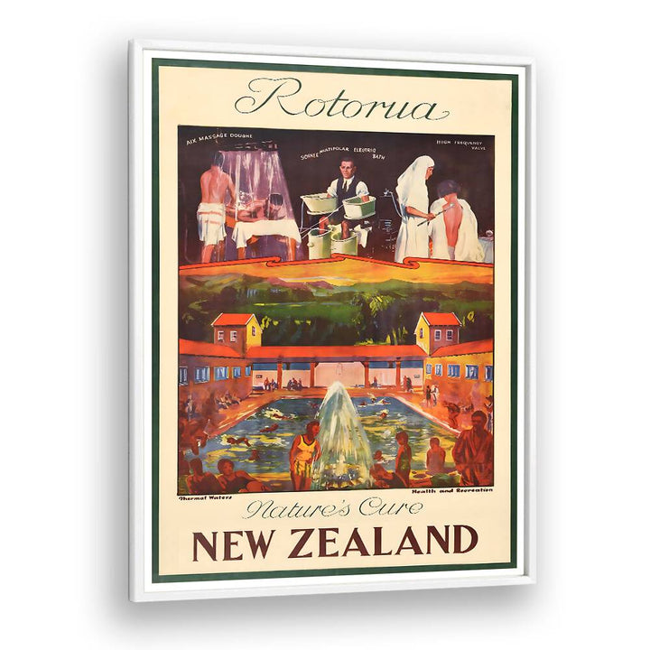 Explore the beauty of New Zealand with these vintage travel posters showcasing Rotorua's stunning landscapes.