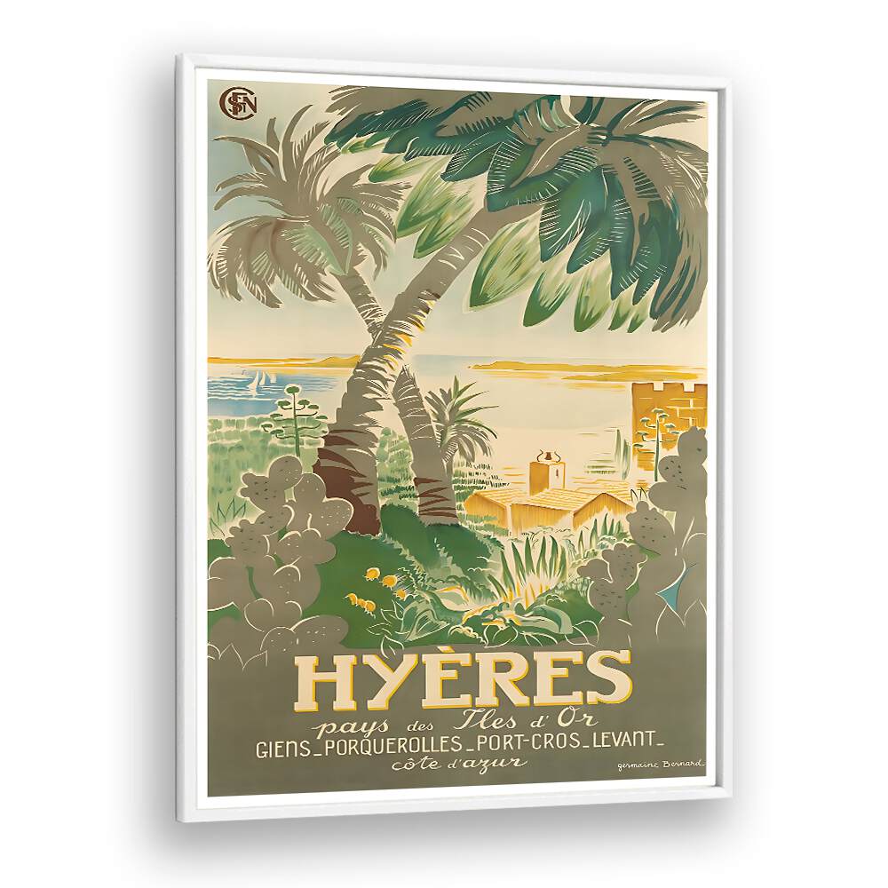 Colorful HYERES, VINTAGE TRAVEL POSTERS showcasing the scenic beauty of Hyères, perfect for adding charm to any space.