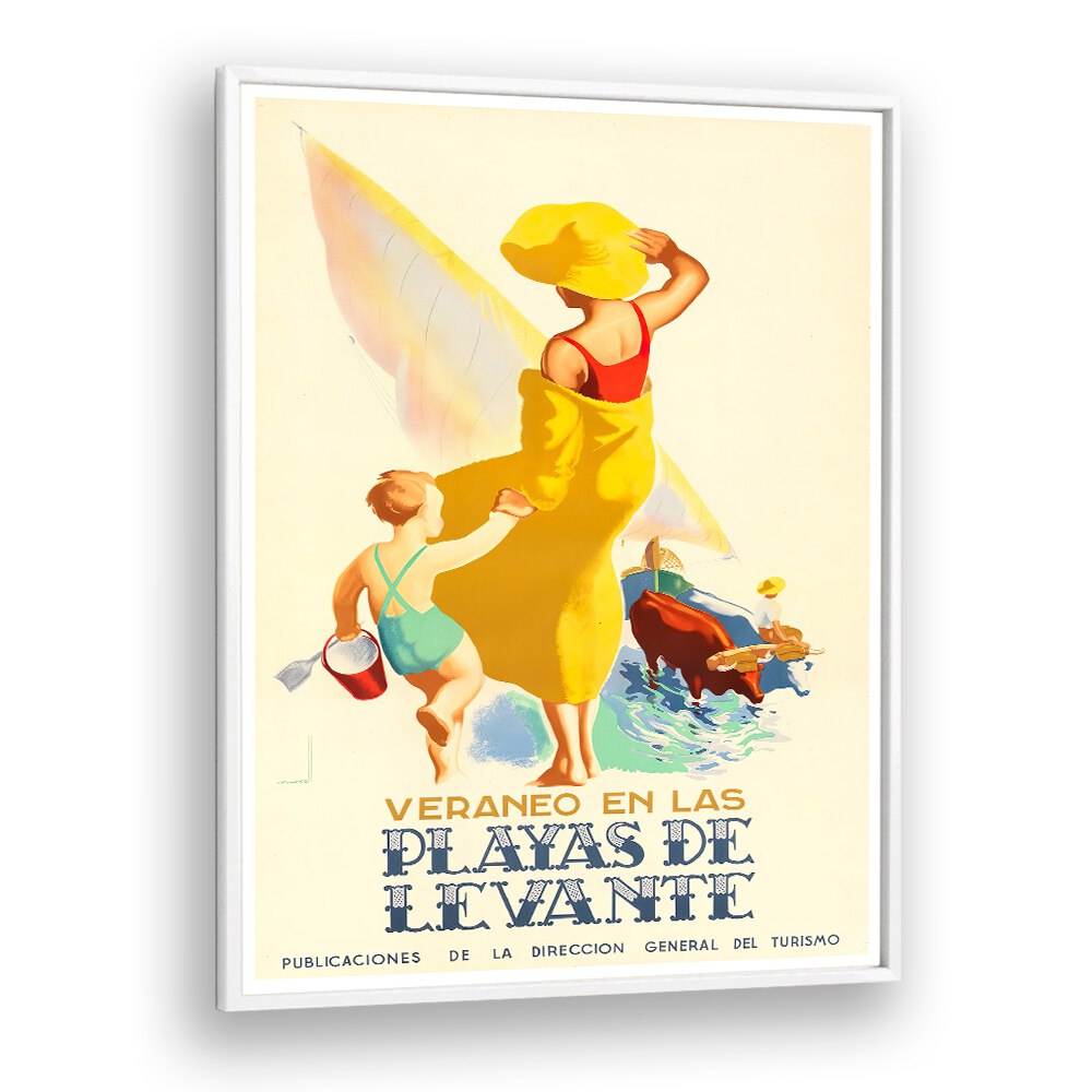 Colorful VERANEO EN LAS Vintage Travel Posters showcasing family fun at the beach, perfect for adventurous decor.