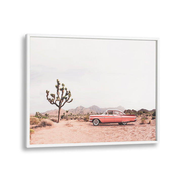 Stylish depiction of a vintage car in the desert, perfect for fans of IN THE DESERT, COWBOY art and adventure.