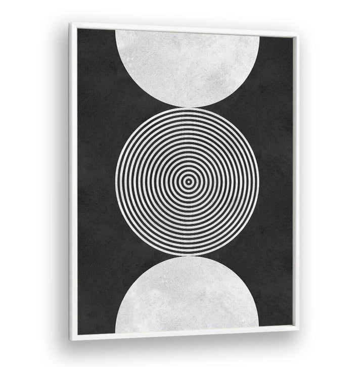 Modern geometric art print featuring colorful circles on a deep black background. Perfect addition: BLACK BACKGROUND VII, GEOMETRIC ART PRINTS.