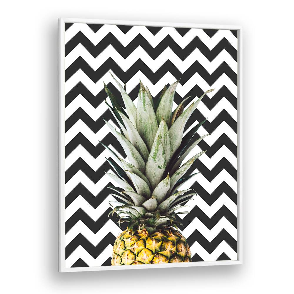 Stylish PINEAPPLE ART II, KITCHEN POSTERS featuring vibrant pineapple design on a bold chevron background.