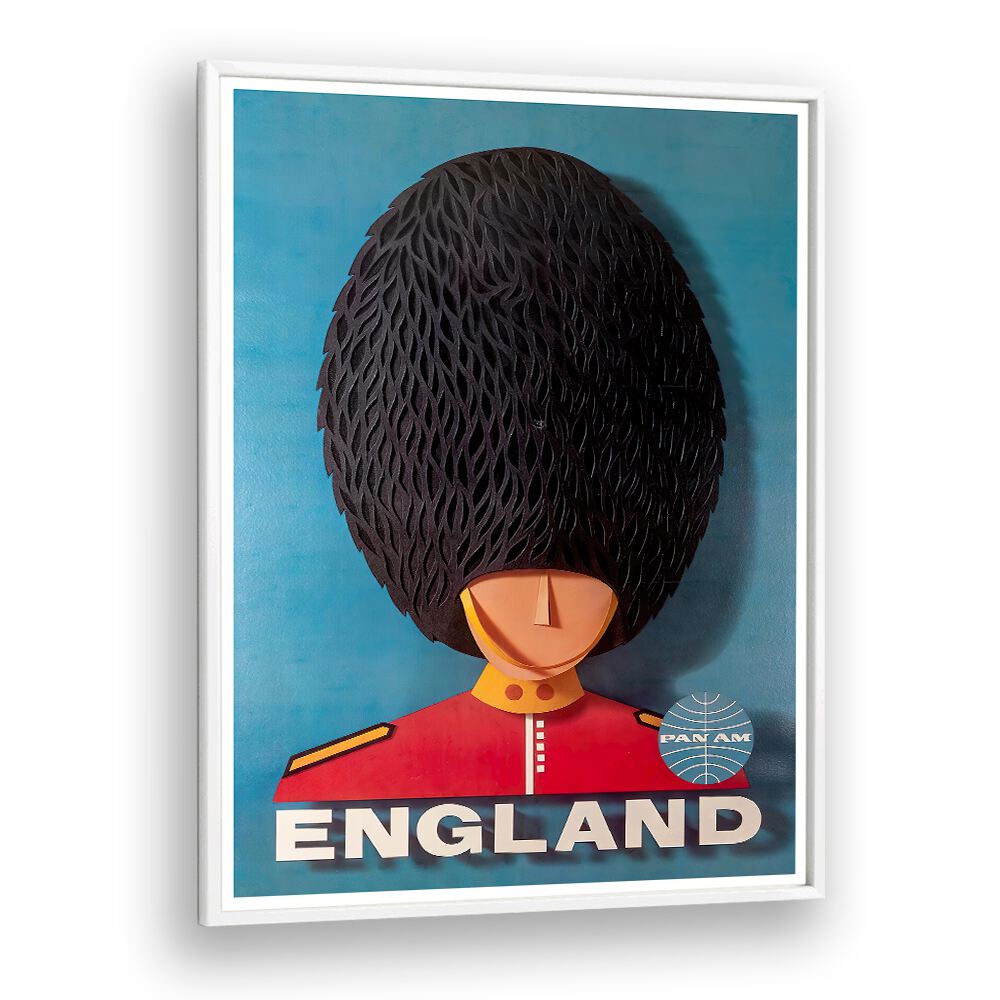 Stylish ENGLAND, VINTAGE TRAVEL POSTERS featuring a royal guard, perfect for enhancing home decor and showcasing elegance.