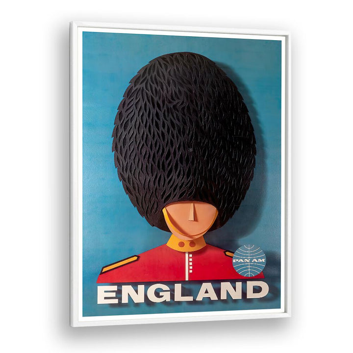 Stylish ENGLAND, VINTAGE TRAVEL POSTERS featuring a royal guard, perfect for enhancing home decor and showcasing elegance.