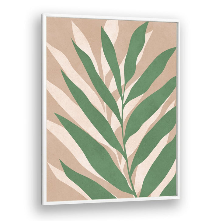 Vibrant green leaves on a soft beige background in TROPICAL I, BOHO ART PAINTINGS for a touch of paradise.