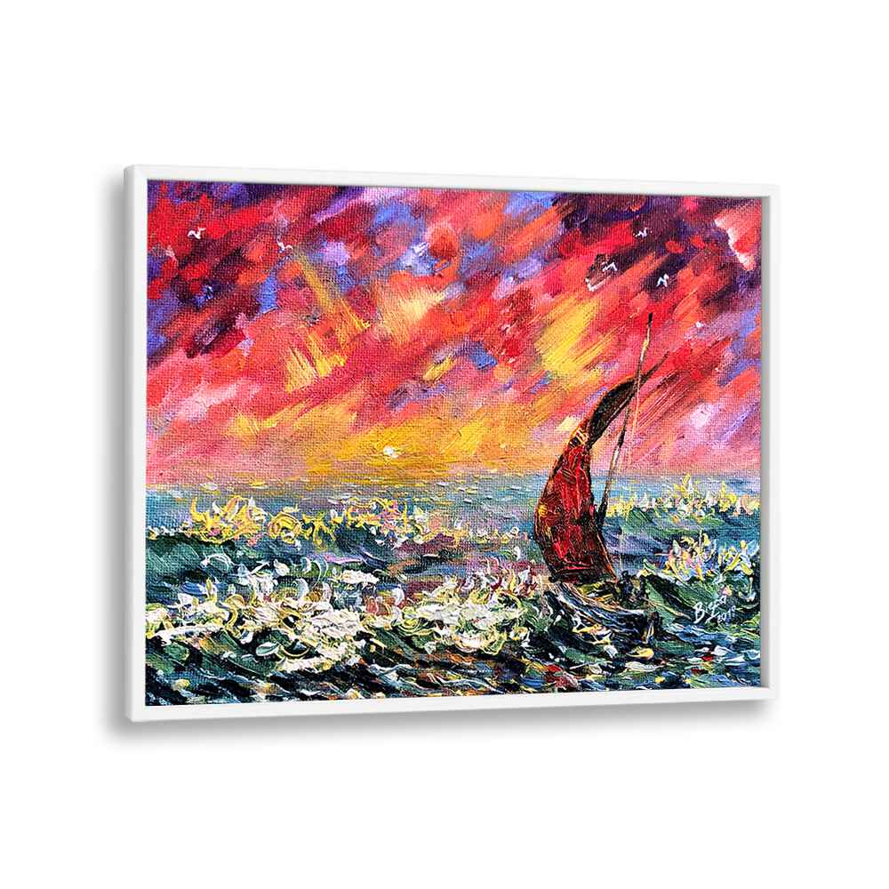 Vibrant RED SKY BOAT, LANDSCAPE PAINTINGS showcase stunning colors and serene nature, perfect for any living space.