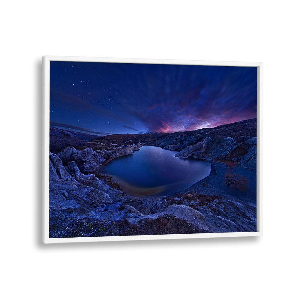 Stunning BLUE LAKE, PHOTOGRAPHY PRINTS showcasing serene waters and dramatic skies, perfect for tranquil home decor.