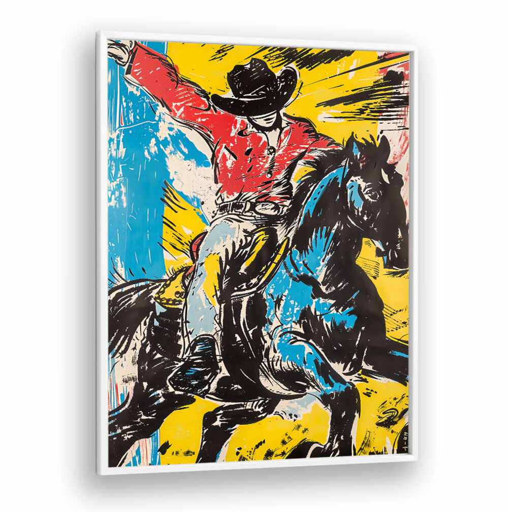 Vibrant RODEO, COWBOY artwork capturing the spirit of adventure and outdoor escapades for modern Americana enthusiasts.