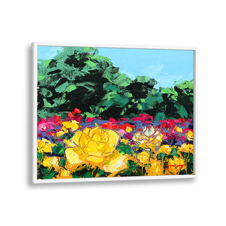 Vibrant WILD ROSE CANVAS, FLORAL FLOWER PAINTINGS showcasing a colorful flower field, perfect for home decor.