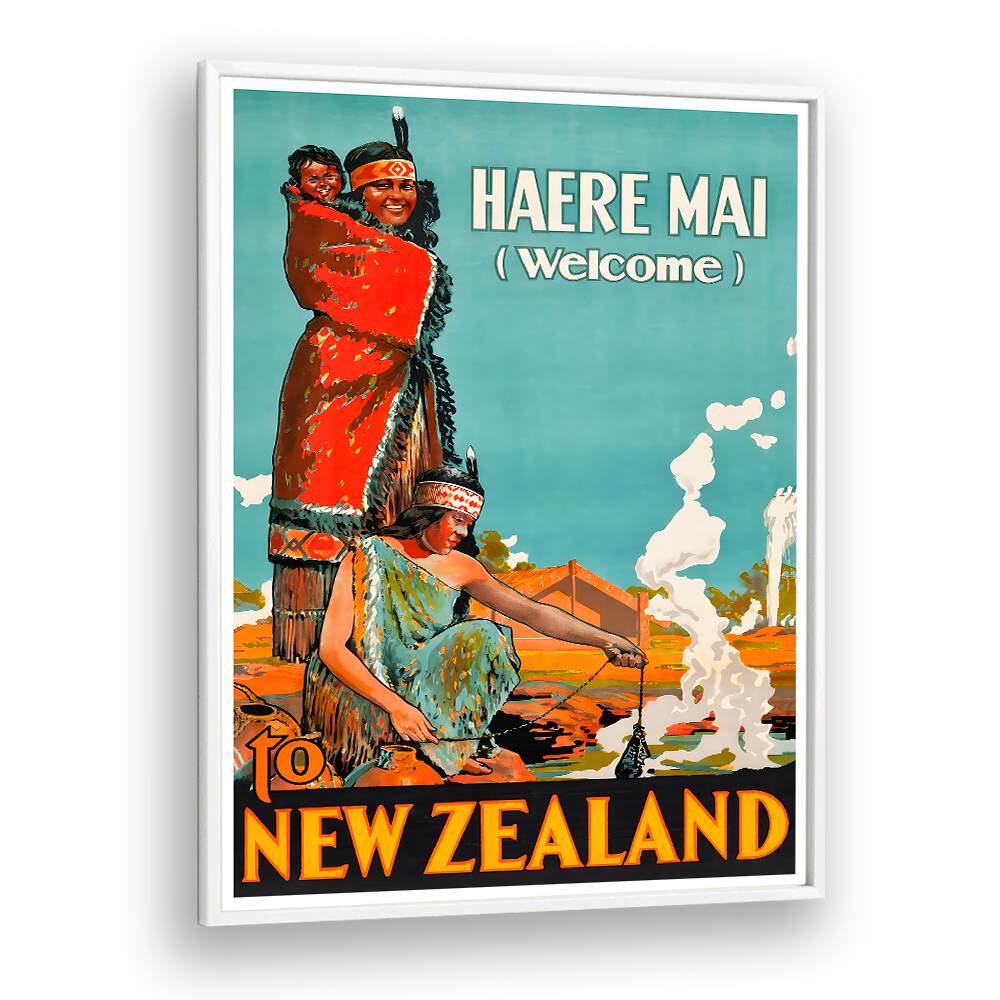 Haere Mai welcomes you to a vibrant world in NEW ZEALAND V, VINTAGE TRAVEL POSTERS showcasing rich culture.