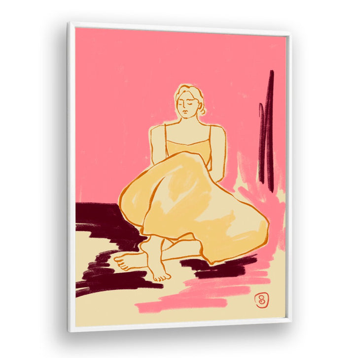 Vibrant art print featuring a woman in a flowing dress, perfect for adding a PINK DREAM, VIBRANT touch to any space.