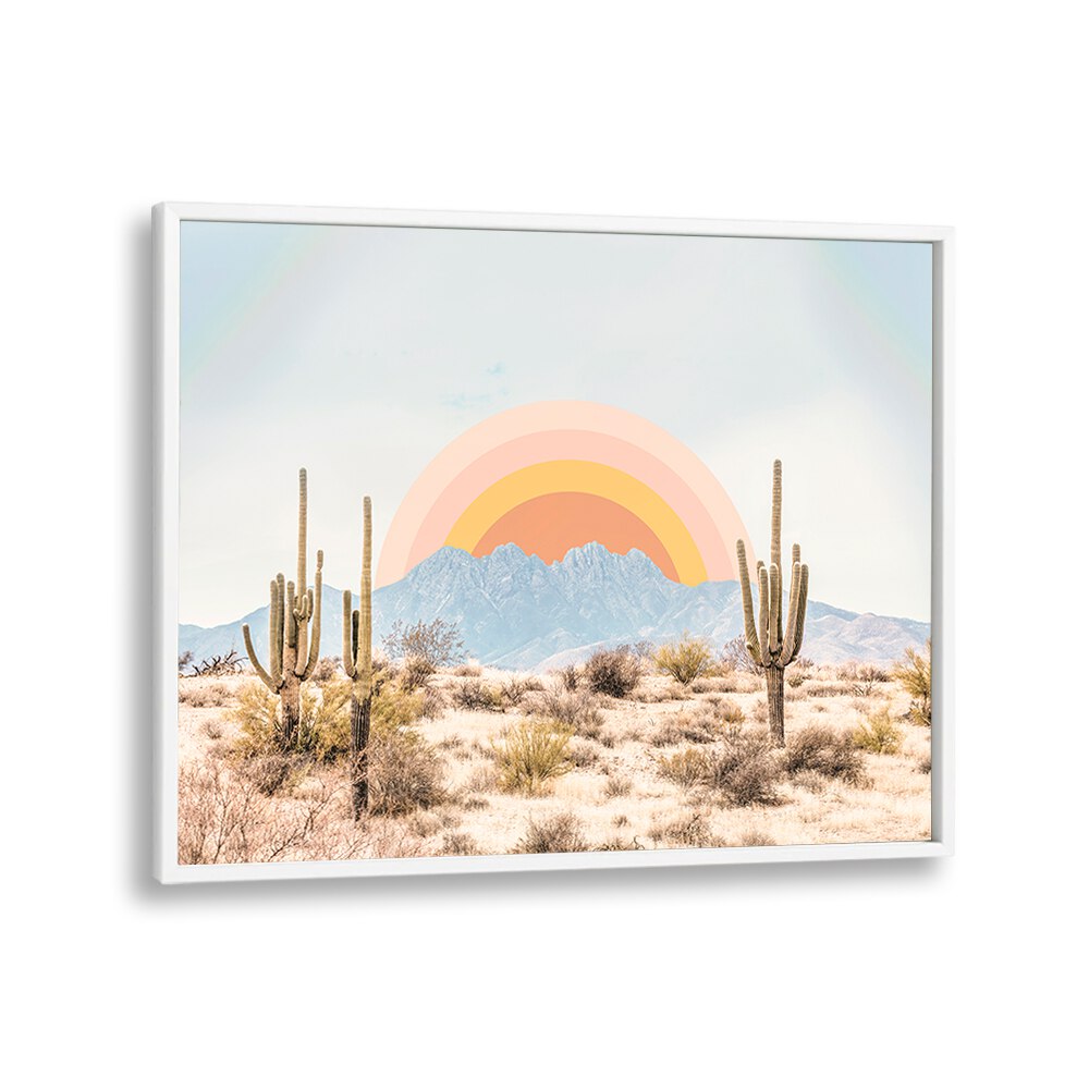 Stunning ARIZONA SUNRISE, LANDSCAPE PAINTINGS featuring desert cacti and serene mountains, perfect for home decor.