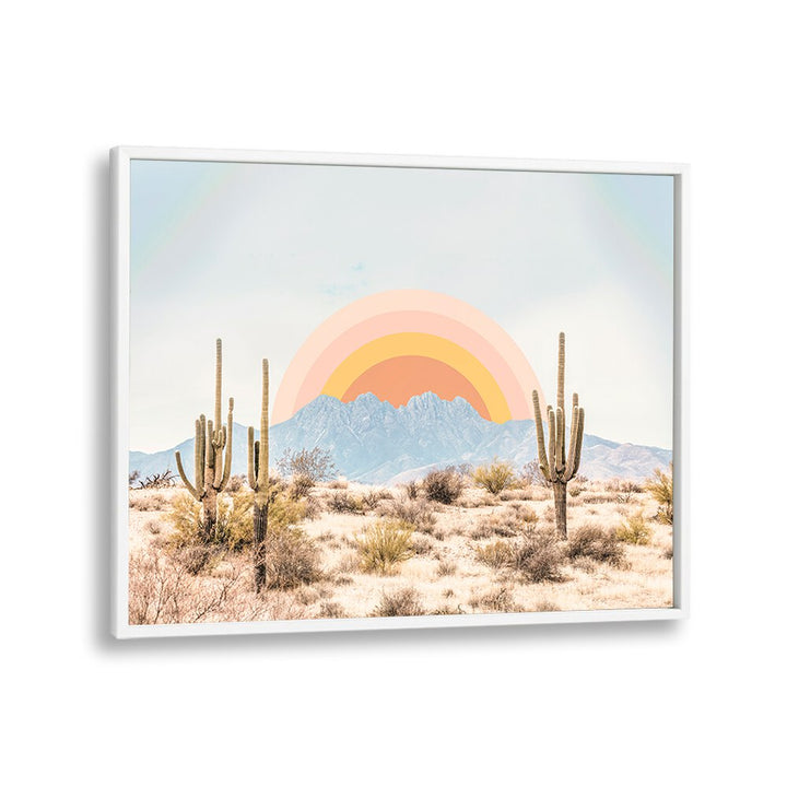 Stunning ARIZONA SUNRISE, LANDSCAPE PAINTINGS featuring desert cacti and serene mountains, perfect for home decor.