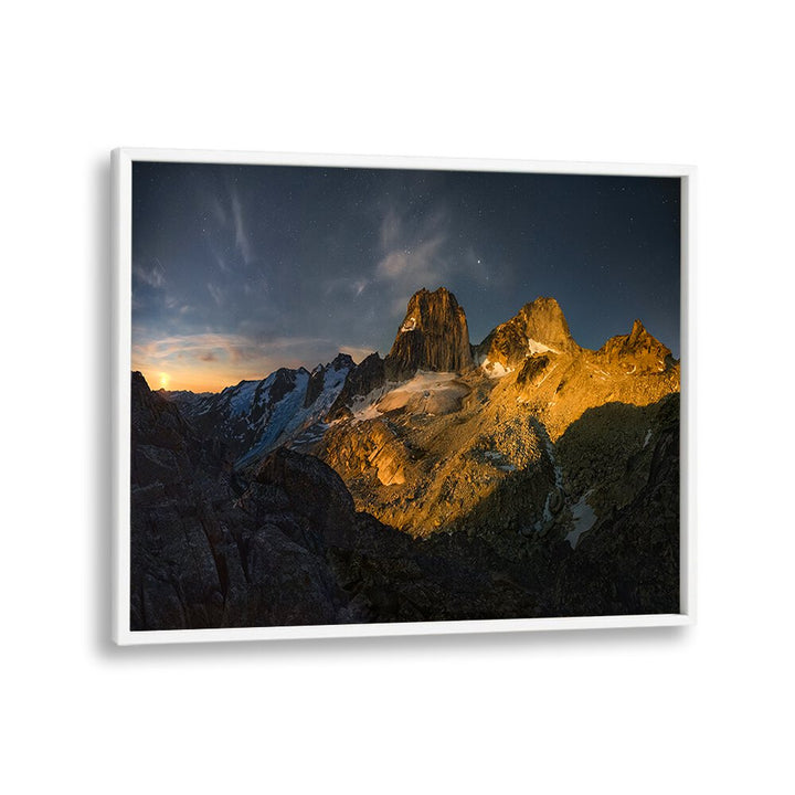 Stunning BUGABOOS MOONRISE, PHOTOGRAPHY PRINTS showcasing majestic mountains and night sky for nature lovers.