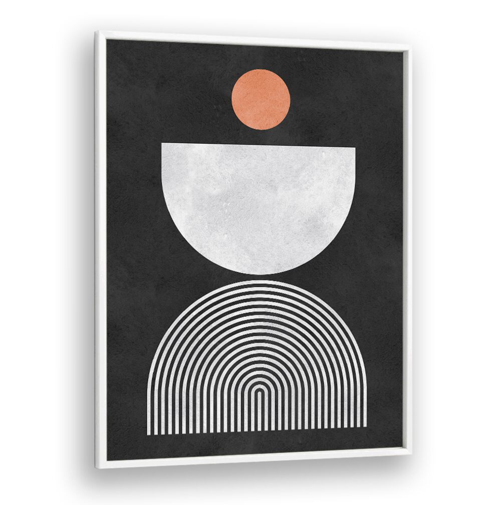 Modern LINES AND CIRCLES X , BOHO ART PAINTINGS featuring geometric shapes in a stylish black frame for contemporary decor.