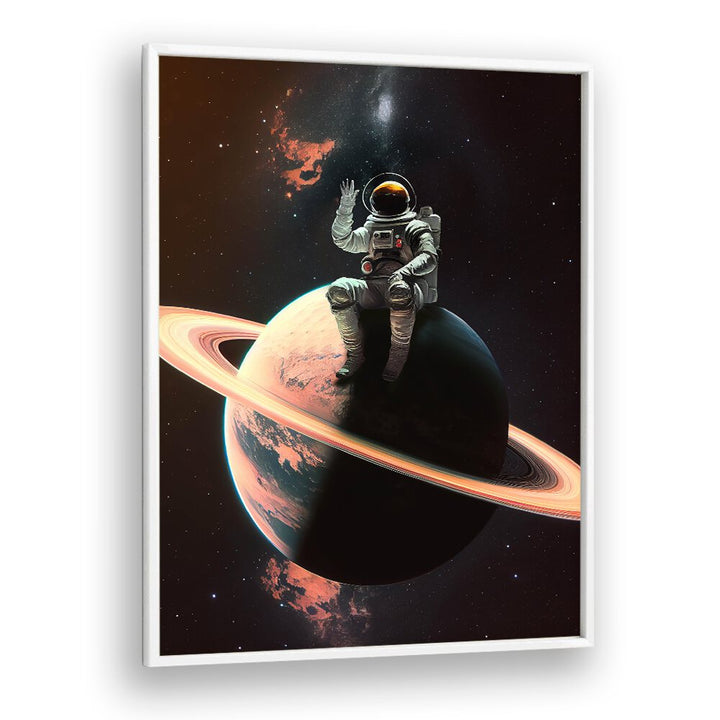 Transform your space with MY SPACE SAFE, ALTERED ART PRINTS featuring an astronaut on a vibrant planet backdrop.