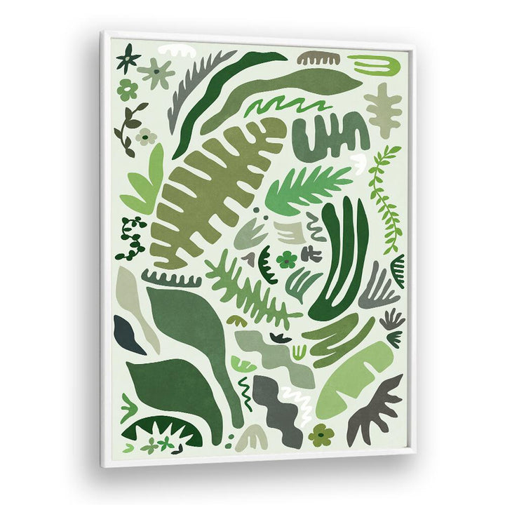 Vibrant GREEN GARDEN, FLORAL FLOWER PAINTINGS showcasing botanical colors and shapes for home decor.