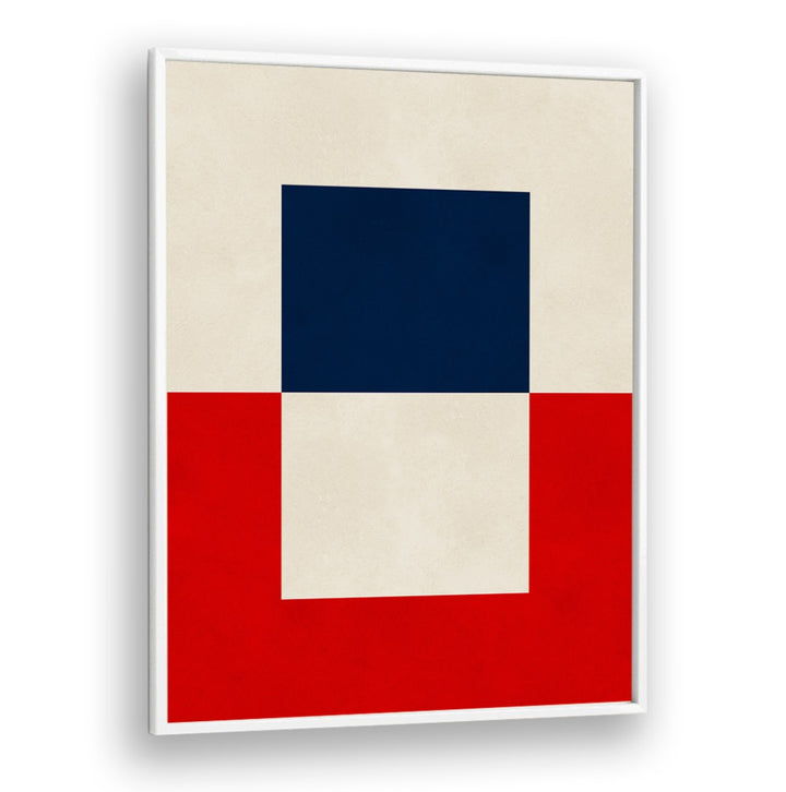 Stylish OVERLAPPING VI, GEOMETRIC ART PRINTS featuring bold shapes in navy, red, and cream for modern decor.