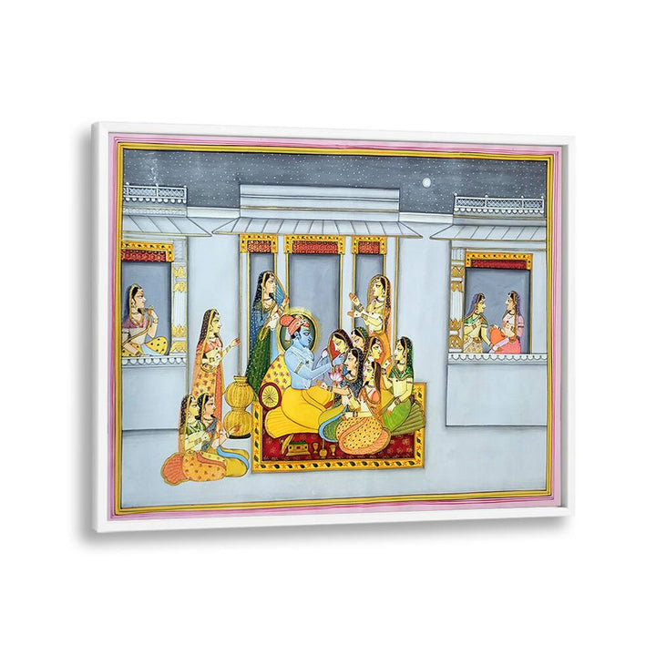 Vibrant KRISHNA WITH GOPIKA'S, INDIAN ART PAINTINGS showcasing divine moments, perfect for enriching your home decor.