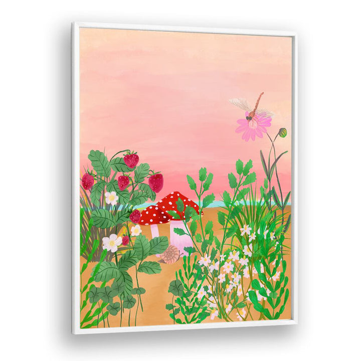 Vibrant WILD STRAWBERRY TRAIL, FLORAL FLOWER PAINTINGS showcasing nature's charm, perfect for summer home decor.