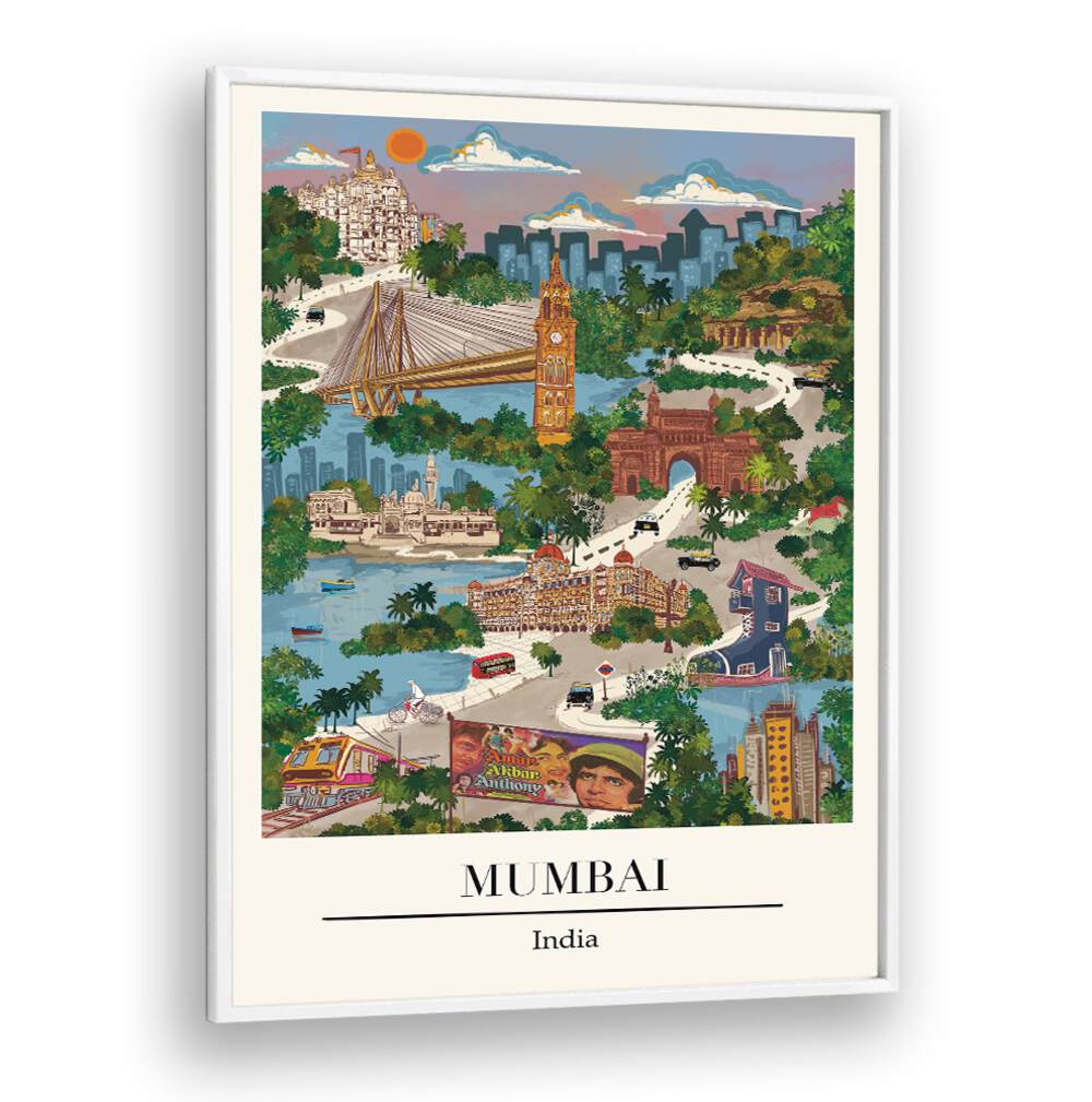 Vibrant MUMBAI, TRAVEL POSTERS by Saumya Agarwal showcasing the dynamic spirit and landmarks of India's bustling city.