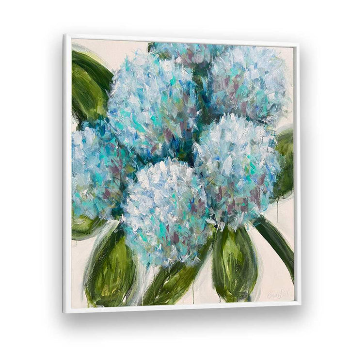 Vibrant BLUE HYDRANGEAS LEAVES, FLORAL FLOWER PAINTINGS adding natural beauty to any space, perfect for floral decor.