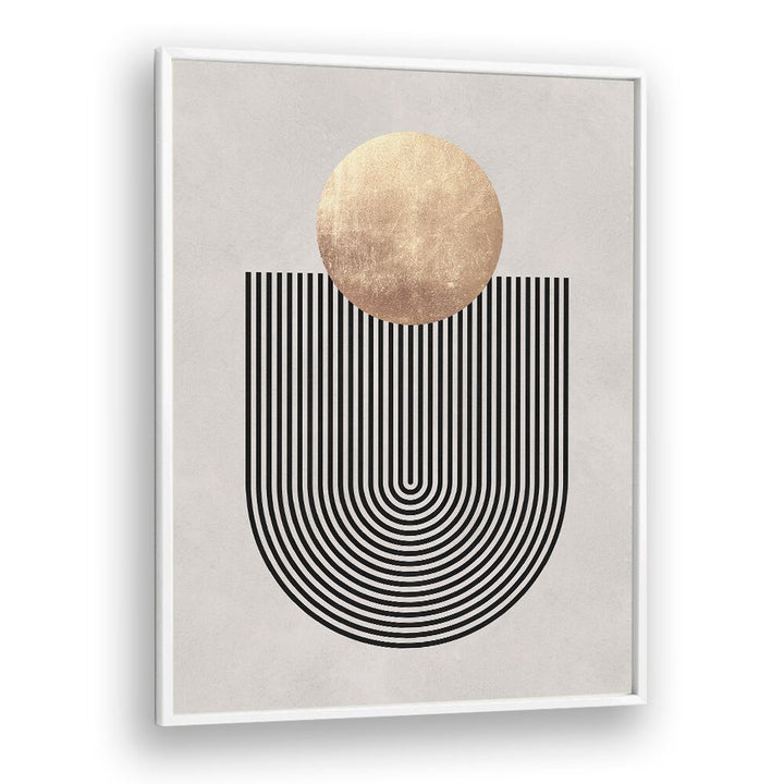 Elegant LINES AND CIRCLES XXI, GEOMETRIC ART PRINTS showcasing dynamic lines and a gold circle, perfect for modern decor.