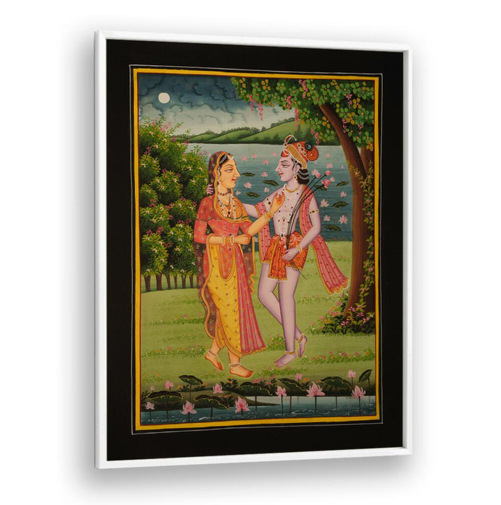 Radha and Krishna in a lush landscape, showcasing RADHA KRISHNA II, INDIAN ART PAINTINGS, a divine art piece.