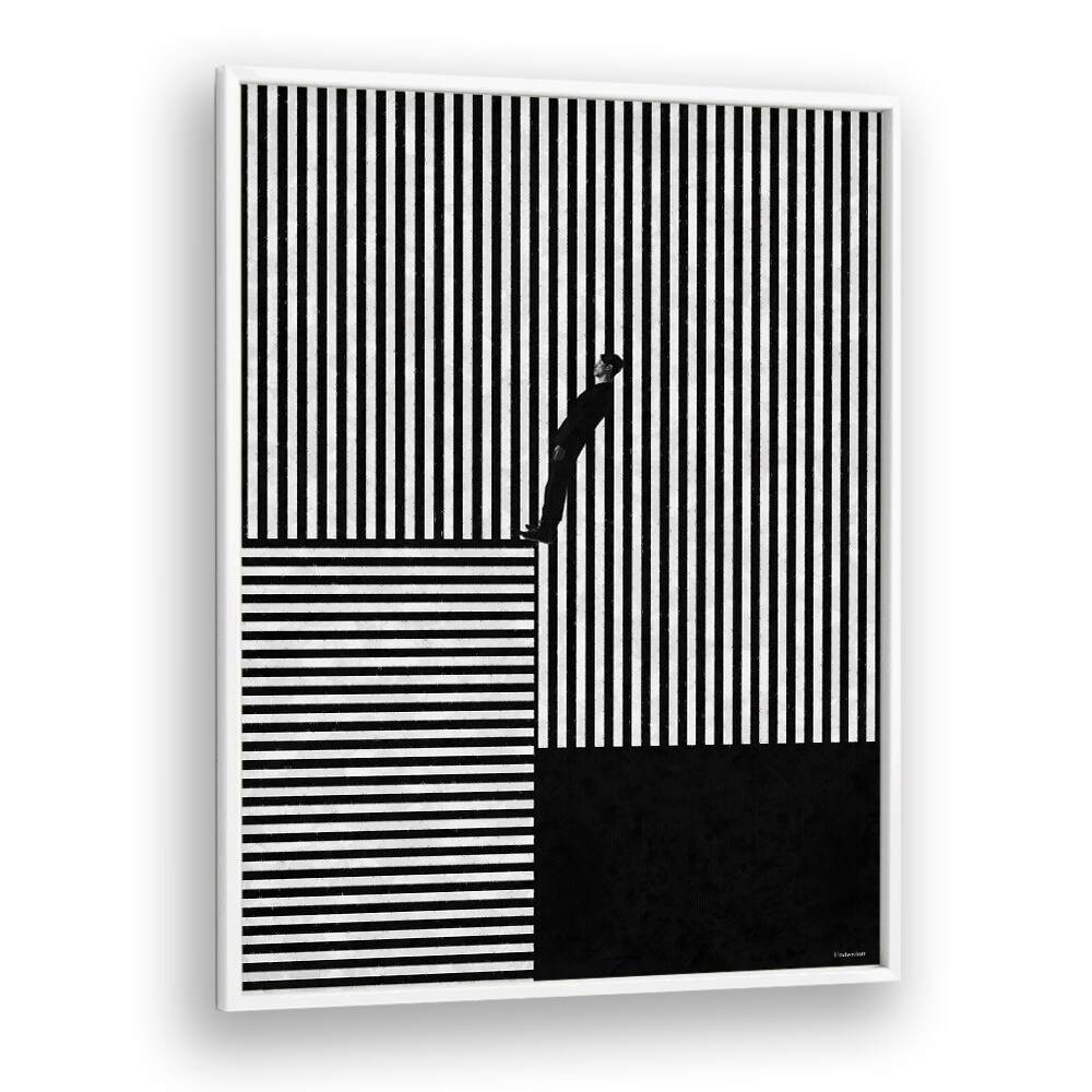 Modern geometric art print featuring black and white striped illusion from Underdott, perfect for transforming spaces.