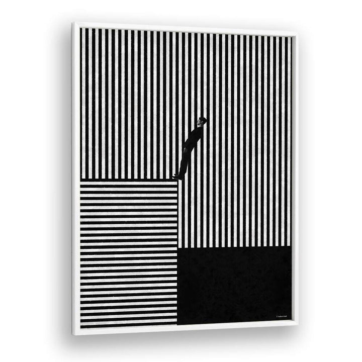 Modern geometric art print featuring black and white striped illusion from Underdott, perfect for transforming spaces.