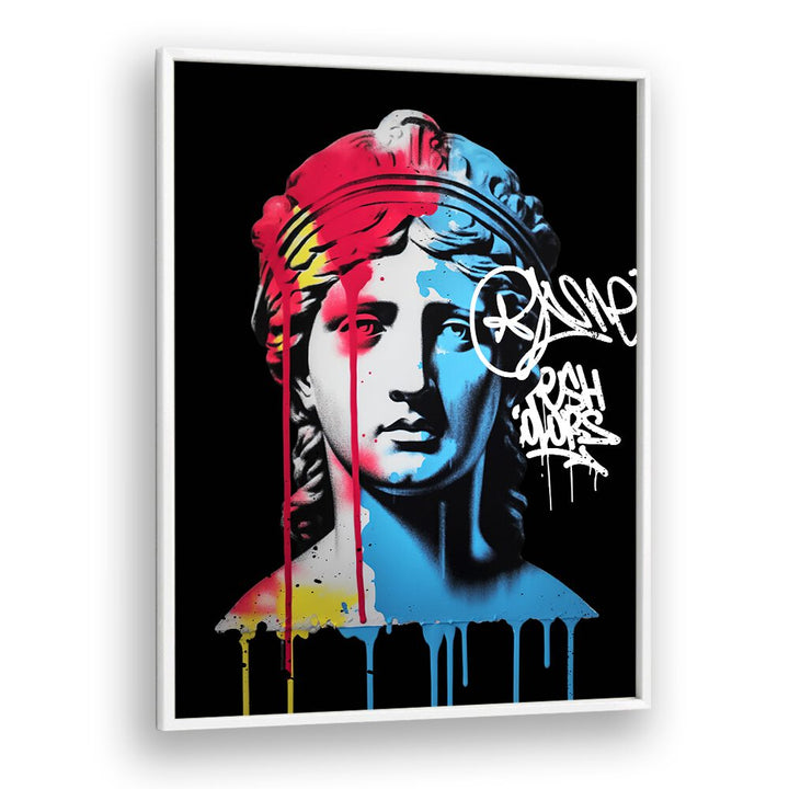 VANDAL NEMESIS, ALTERED ART PRINTS by DIKHOTOMY feature a vibrant, graffiti-inspired statue design. Perfect for art lovers.