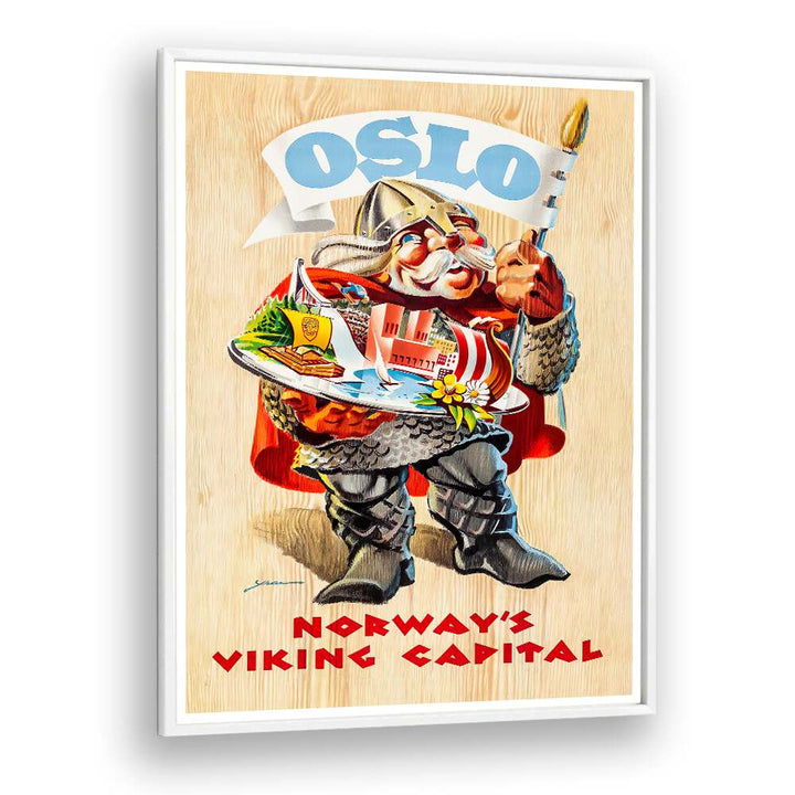 Brightly colored OSLO Vintage Travel Posters showcase Norway's charm with a nostalgic Viking theme for your decor.