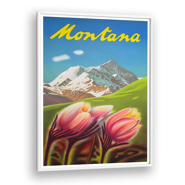 Stunning MONTANA, VINTAGE TRAVEL POSTERS showcasing vibrant flowers and majestic mountains for a nostalgic decor touch.