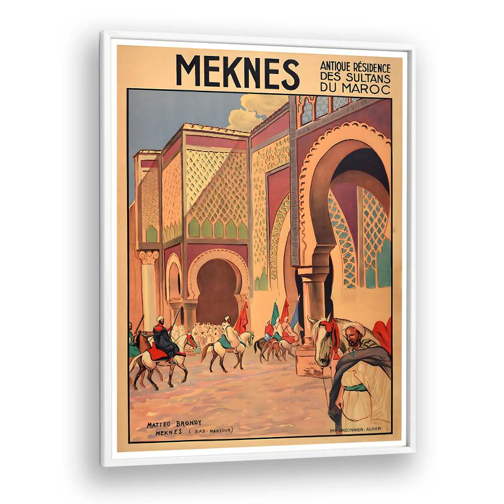 MEKNES, VINTAGE TRAVEL POSTERS showcase the historic beauty of Morocco's enchanting city, perfect for art lovers.