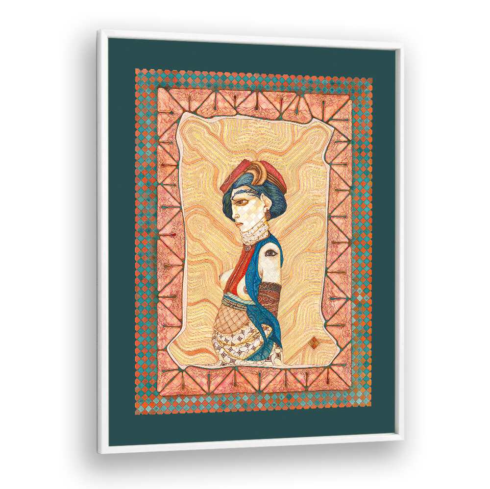 Elegant MARIA II, PORTRAITS artwork featuring a stylized figure framed in vibrant colors and intricate patterns.