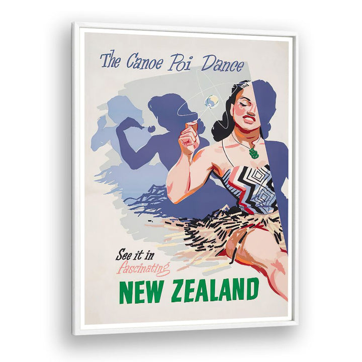 Celebrate the vibrant Canoe Poi Dance with NEW ZEALAND III, VINTAGE TRAVEL POSTERS, perfect for travel lovers.