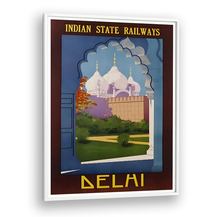 Delve into nostalgia with Indian Railways Vintage Travel Posters showcasing Delhi's iconic architecture.