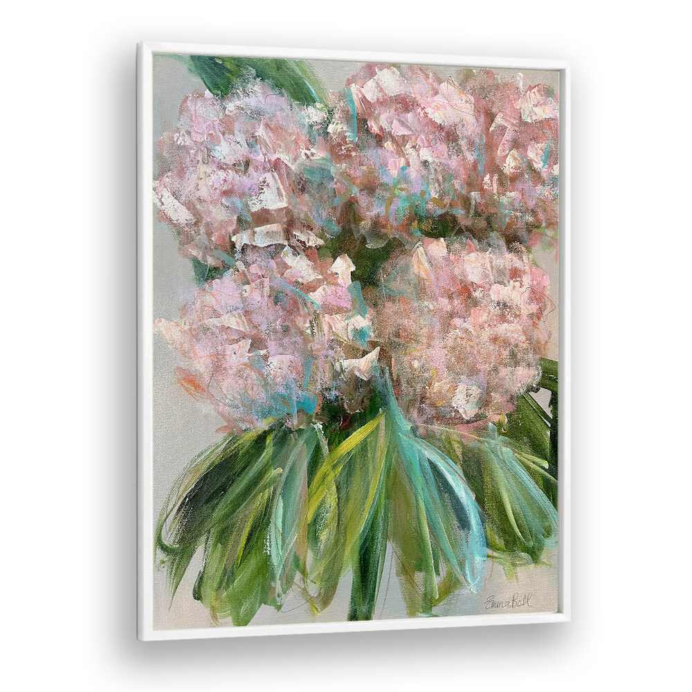 Stunning PINK HYDRANGEAS WITH LEAVES, FLORAL FLOWER PAINTINGS, perfect for enhancing your home décor.