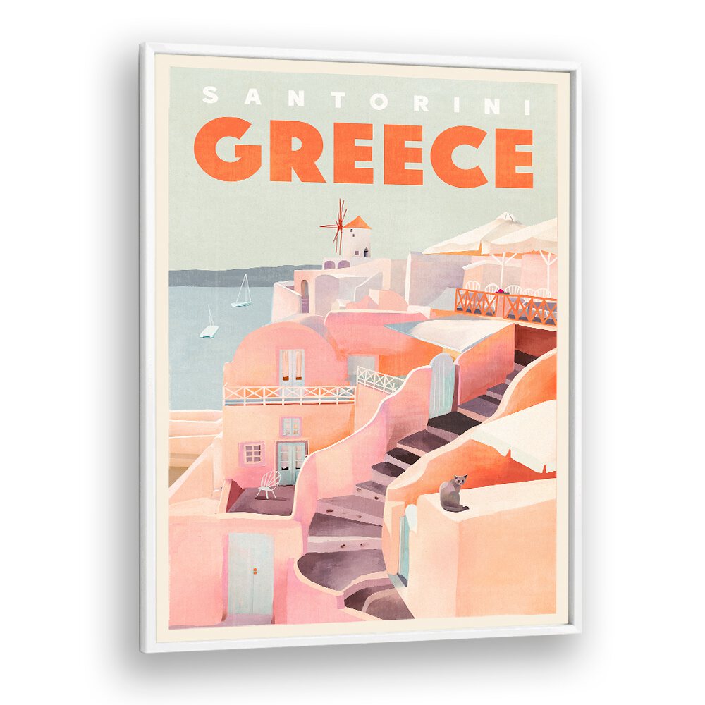 Vintage travel poster showcasing the beauty of Santorini, Greece, perfect for GREECE SANTORINI, TRAVEL POSTERS.