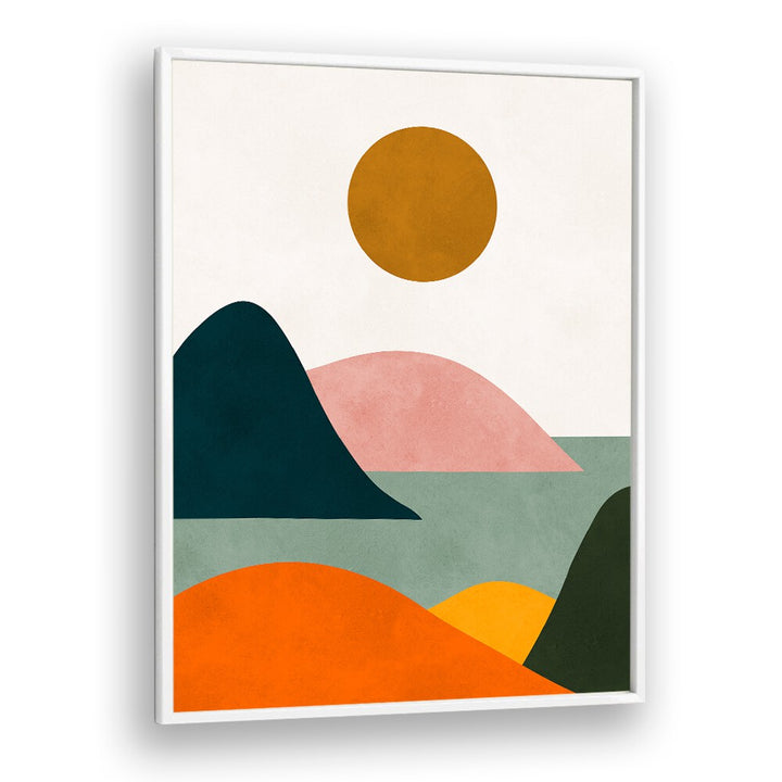 Vibrant WATERCOLOR XIII, LANDSCAPE PAINTINGS showcasing abstract hills and sun, perfect for enhancing any space.