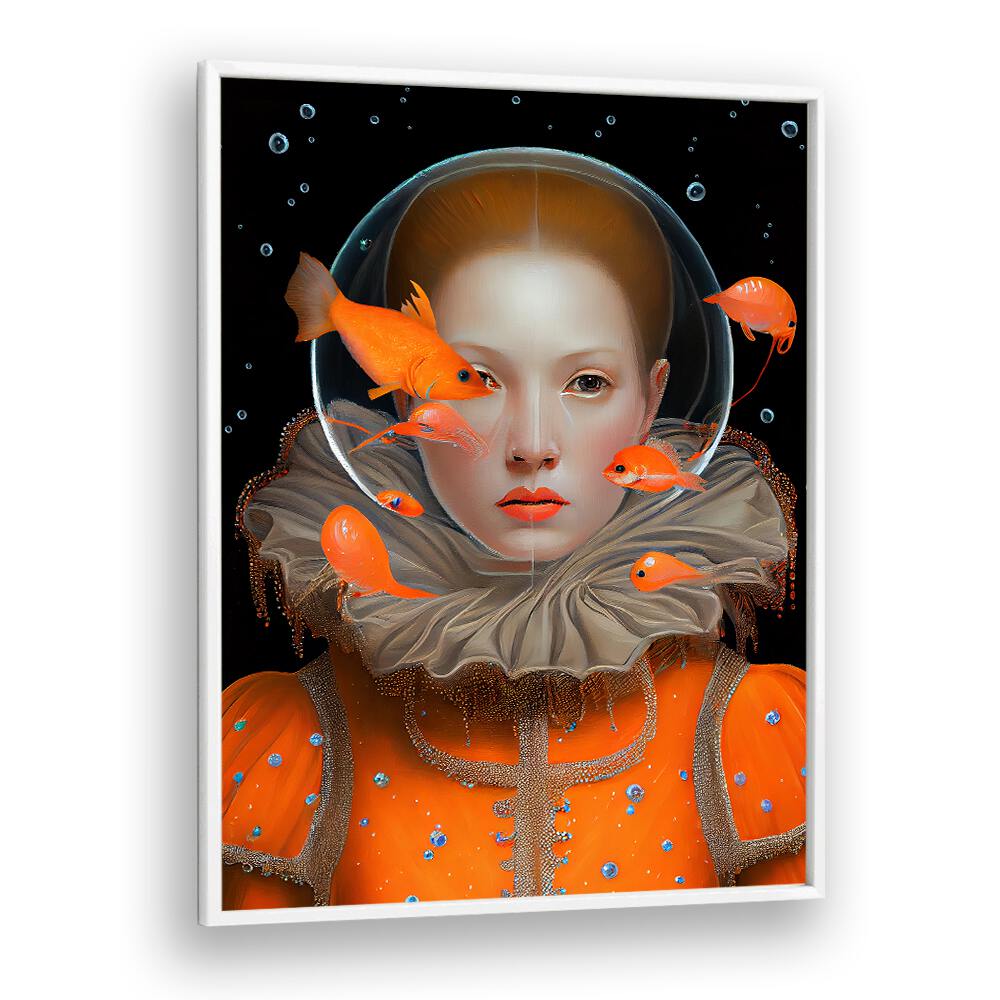 Stunning altered art print, "THE PRINCESS OF DEEP SEA," by Dikhotomy, captures an enchanting underwater world.