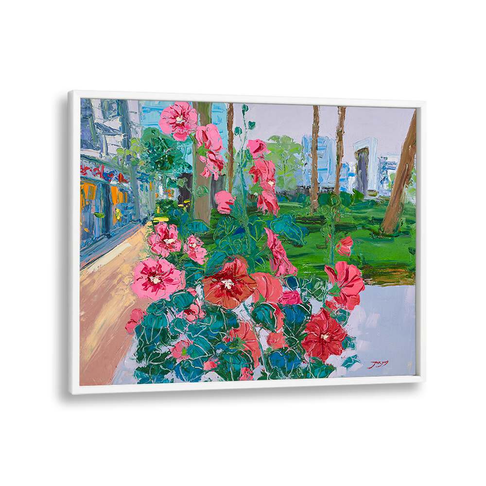 Vibrant pink flowers bloom in this stunning floral flower painting, perfect for any art lover's collection.