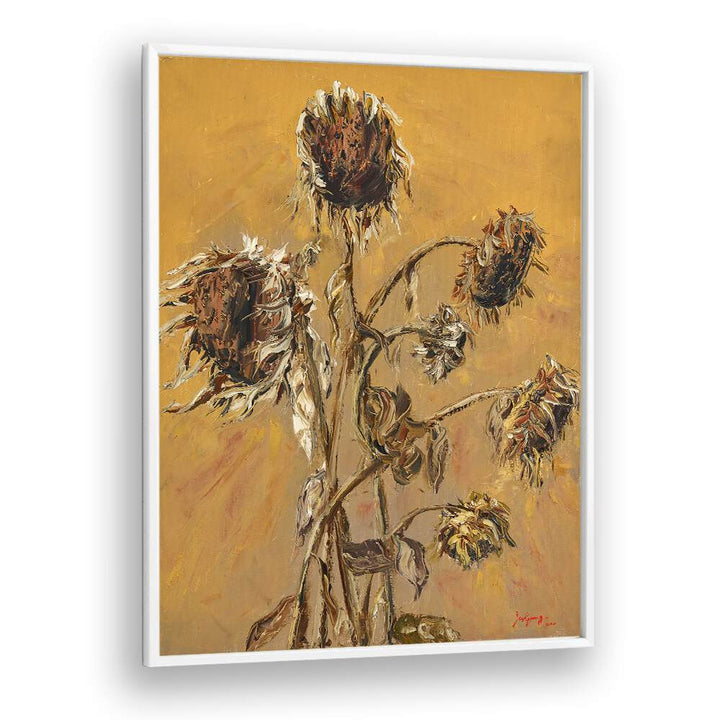 Stunning SUNFLOWER V, FLORAL FLOWER PAINTINGS showcasing vibrant sunflowers against a warm background. Perfect for decor.