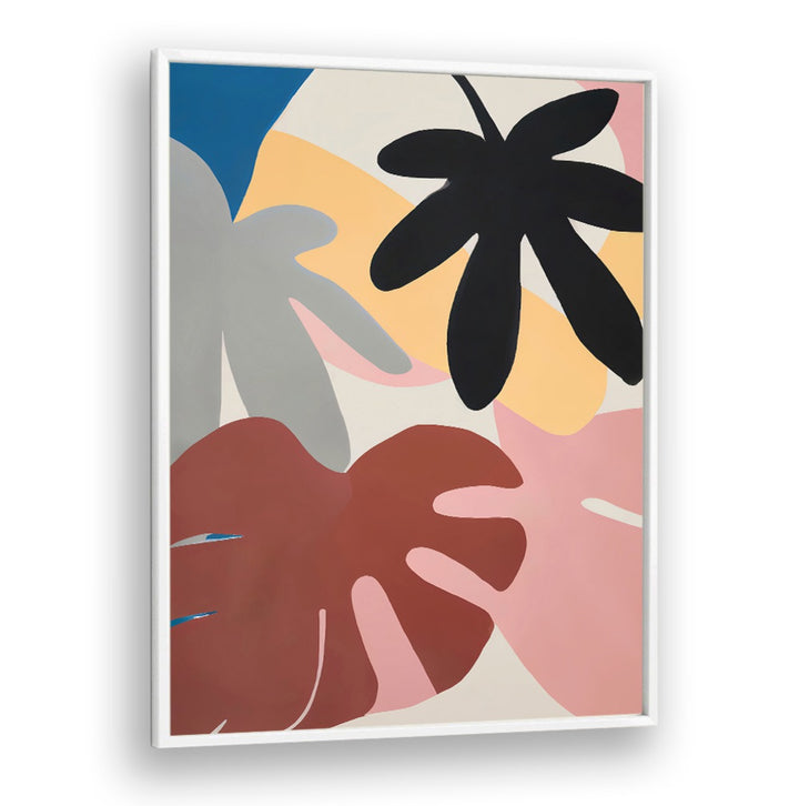 JUNGLE VIBES, FLORAL FLOWER PAINTINGS with bold tropical leaves in muted colors, perfect for modern home décor.