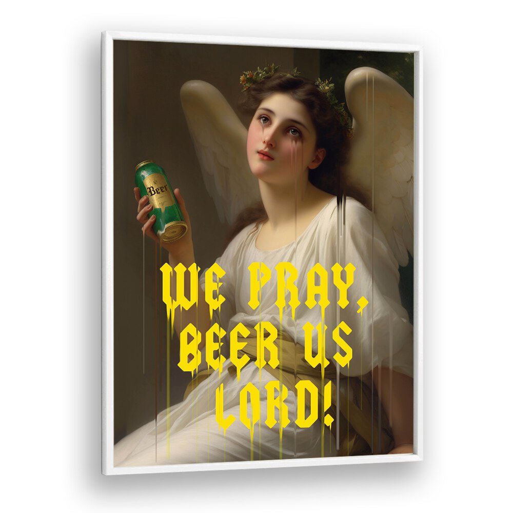 We Pray Beer Us Lord, altered art prints by Dikhotomy blend humor and spirituality in a stunning design.