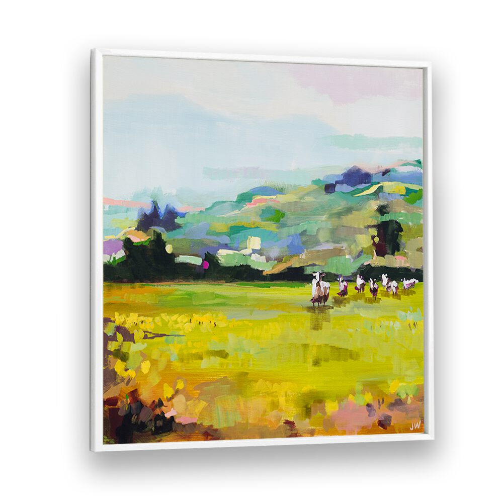 Vibrant PASTURE, LANDSCAPE PAINTINGS showcasing serene fields and gentle hills, perfect for enhancing your home decor.