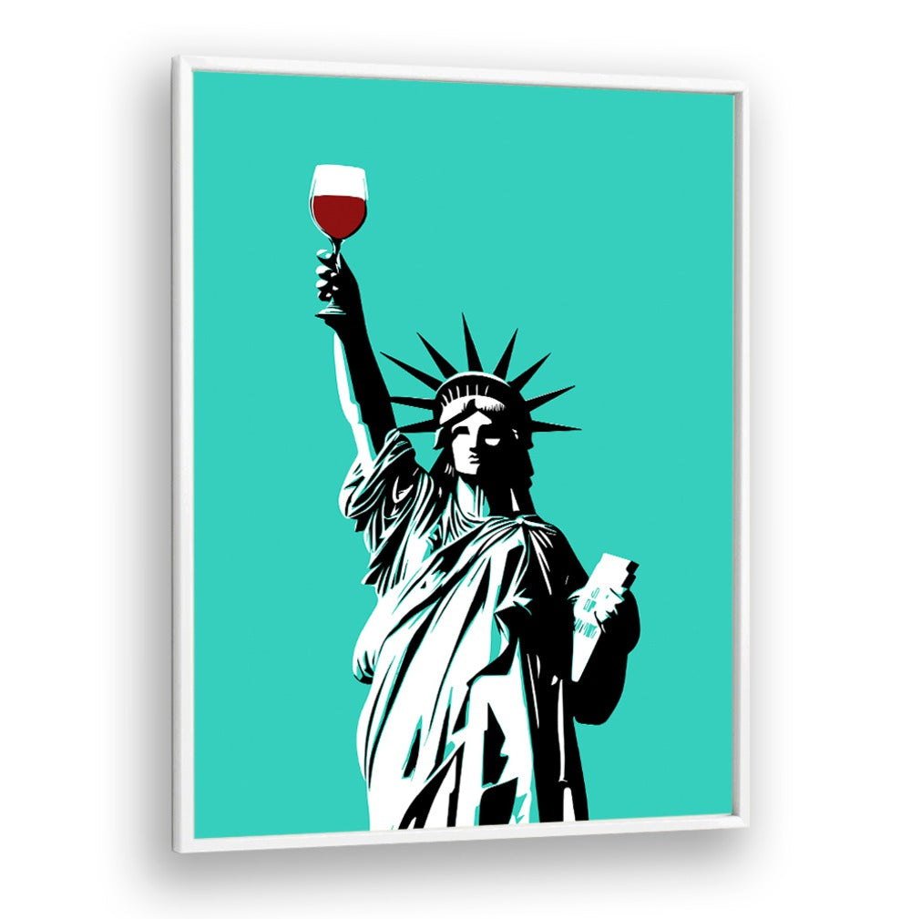 Celebrate the LIBERTY OF WINE with vibrant POP ART PAINTINGS featuring a wine-holding Statue of Liberty.