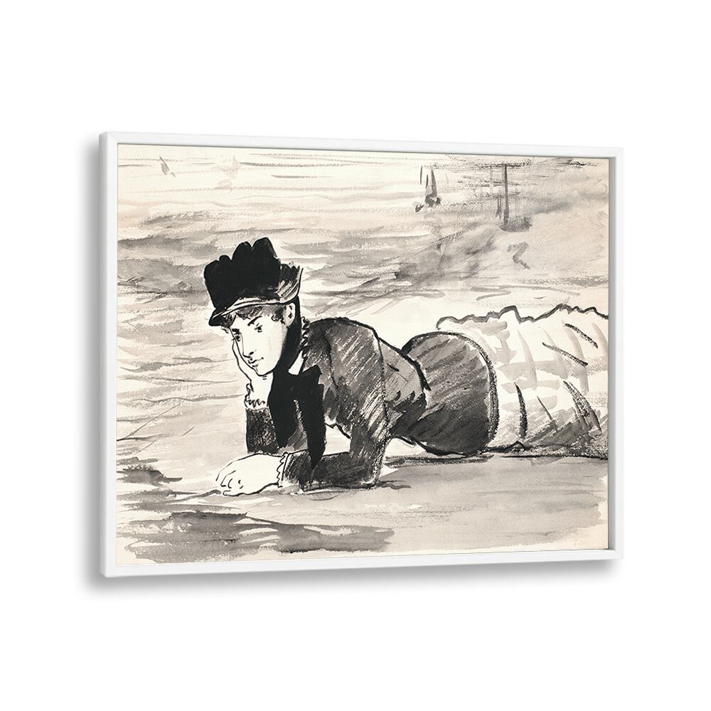 WOMAN LYING ON THE BEACH , VINTAGE PAINTINGS